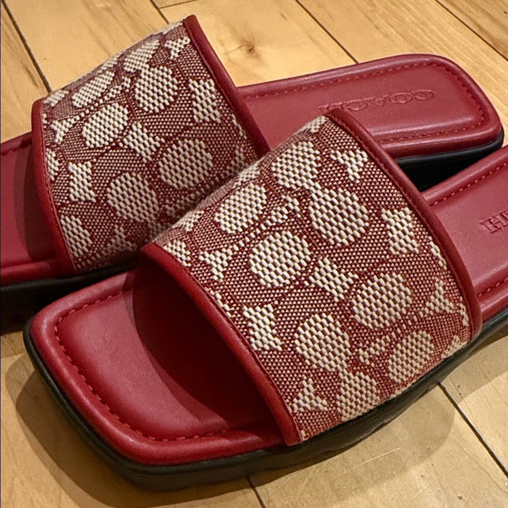 Coach Red and Cream Slide Sandals - Picture 6 of 8